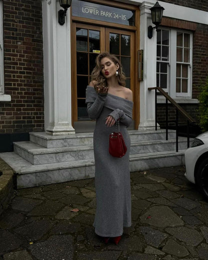 Elegant Knit Off-Shoulder Maxi Dress