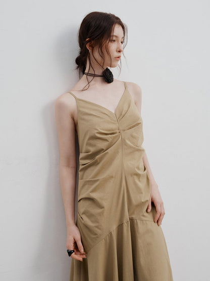 Pleated Waist Cinched Strap Dress - Airnori