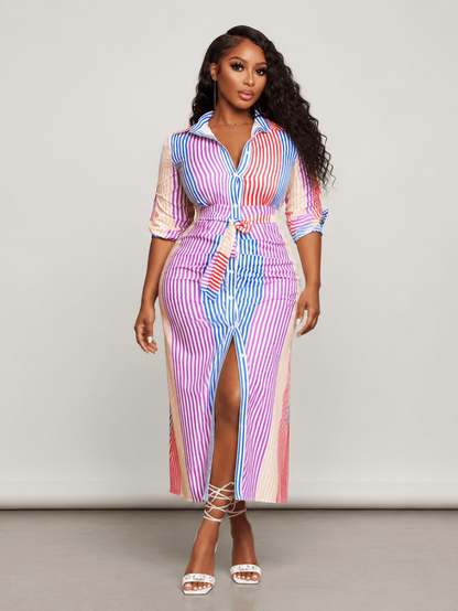 Pastel Stripe Shirt Dress