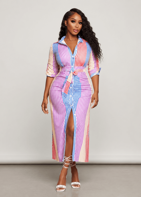 Pastel Stripe Shirt Dress