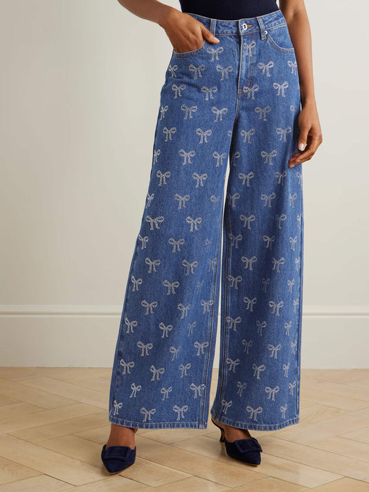 Crystal Bow Dream High-Rise Wide-Leg Jeans