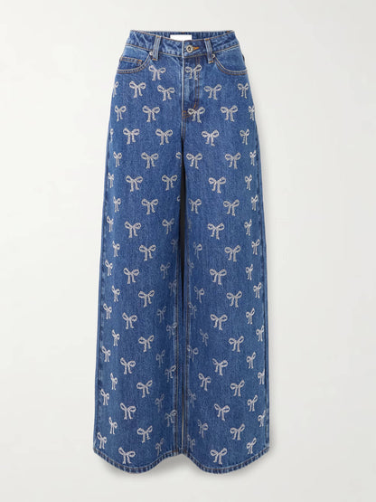 Crystal Bow Dream High-Rise Wide-Leg Jeans