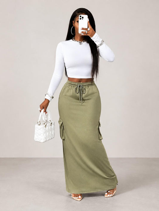 Sage Drawstring Pocket Maxi