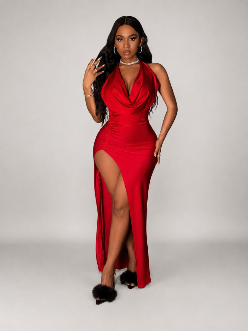 Scarlet Drape Slit Gown