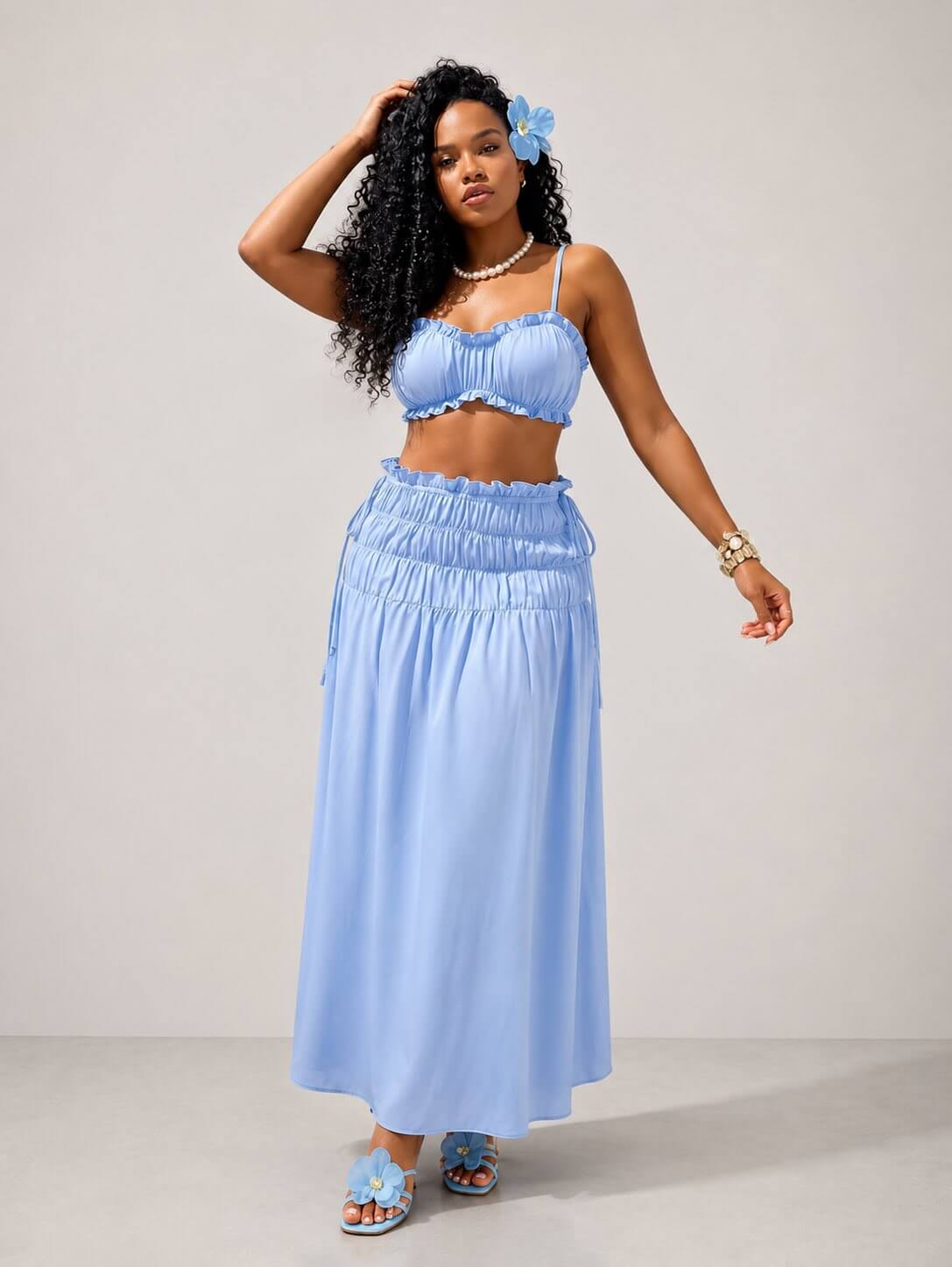 Sky Breeze Ruffle Maxi Skirt