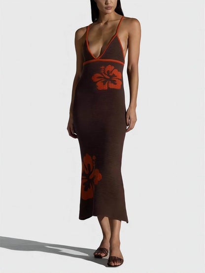 Chic Halterneck Backless Knitted Midi Dress