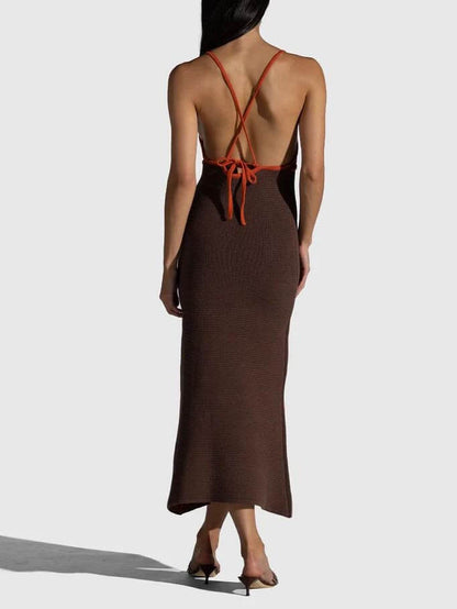 Chic Halterneck Backless Knitted Midi Dress
