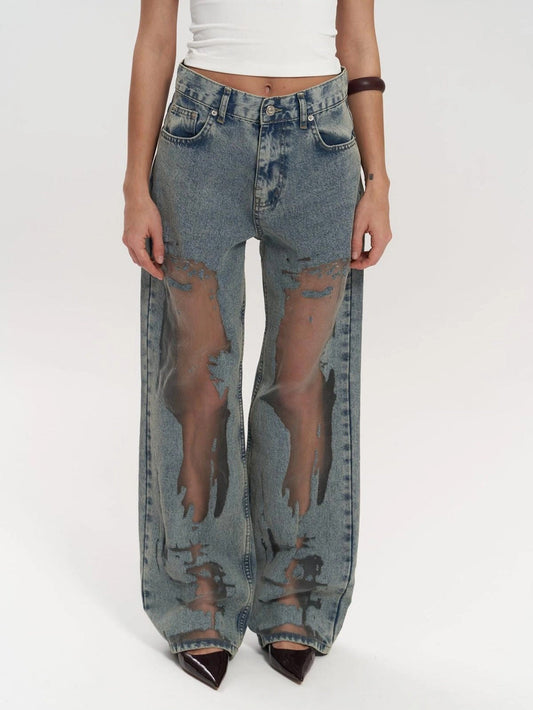 Trixie – High-Waist Mesh Panel Statement Jeans