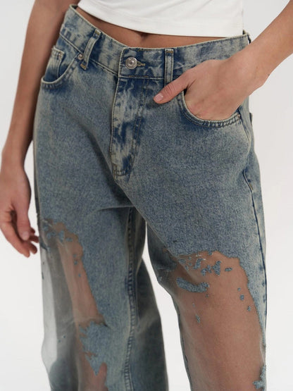 Trixie – High-Waist Mesh Panel Statement Jeans