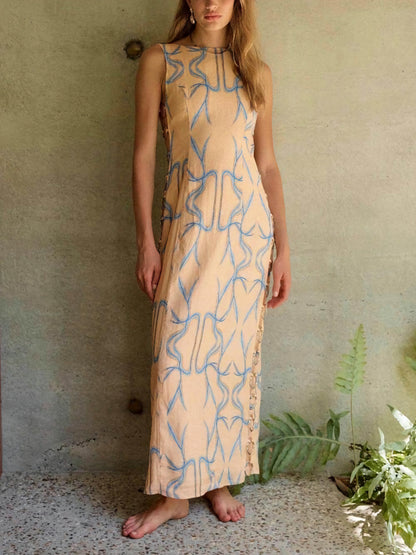 Amelia - Printed Hoop-Embellished Midi Dress