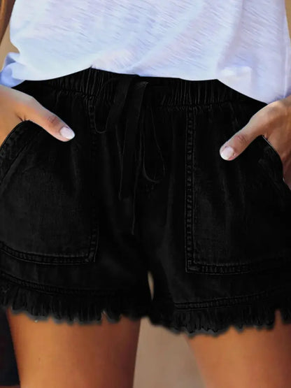 Sunny Days High-Waist Drawstring Denim Shorts