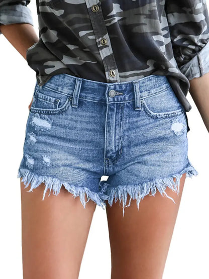 Fringe Edge Stretch Denim Shorts