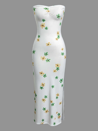 Lily - Floral Ruched Strapless Maxi Dress