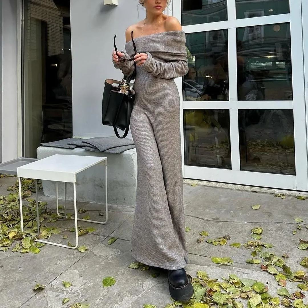 Elegant Knit Off-Shoulder Maxi Dress