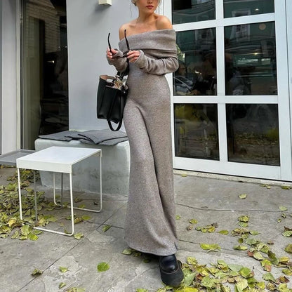 Elegant Knit Off-Shoulder Maxi Dress