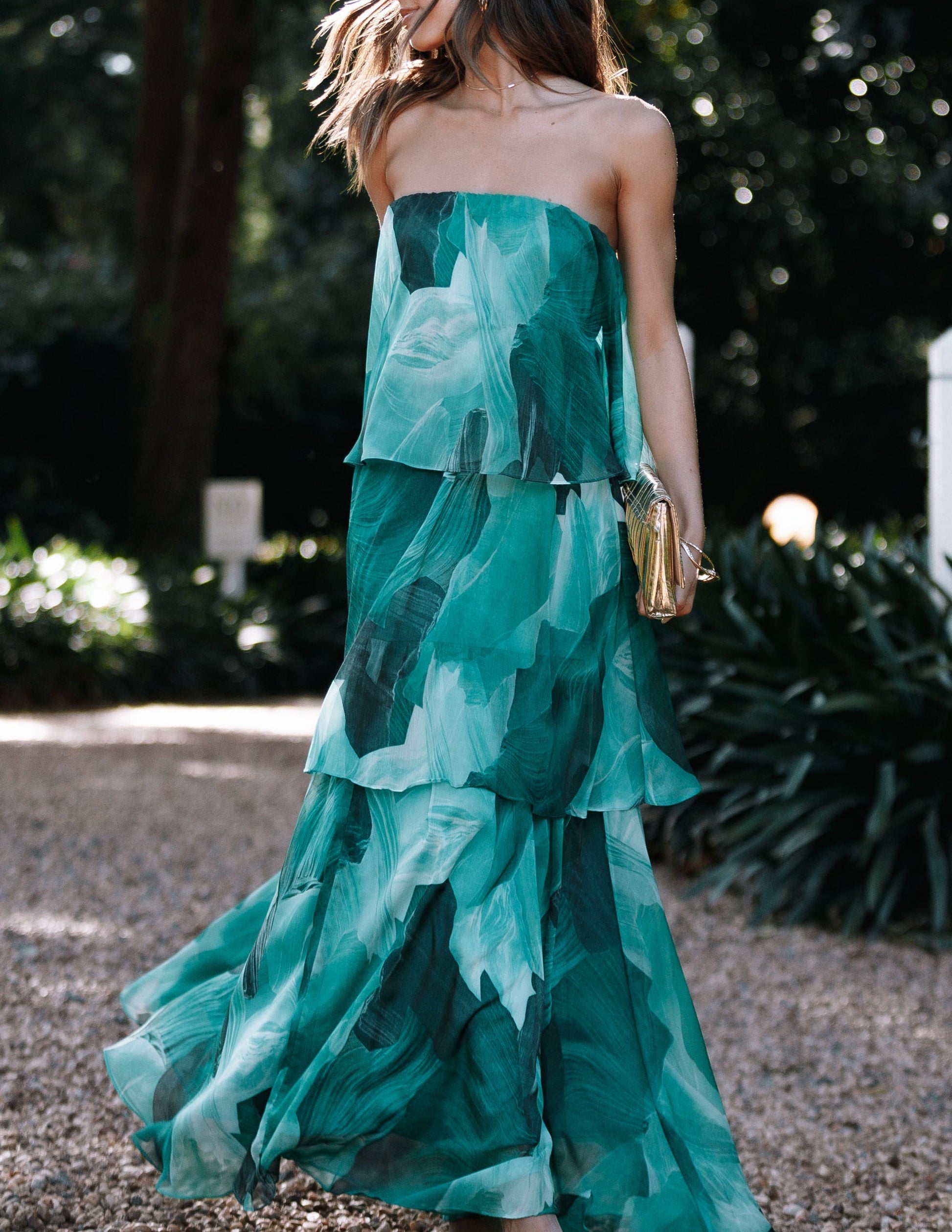 Calista Green Bloom Strapless Tiered Maxi Dress - Airnori