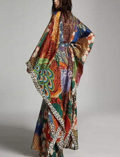Phoenix Radiance Belted Kimono Robe Dress