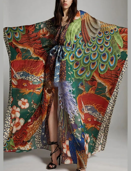 Phoenix Radiance Belted Kimono Robe Dress